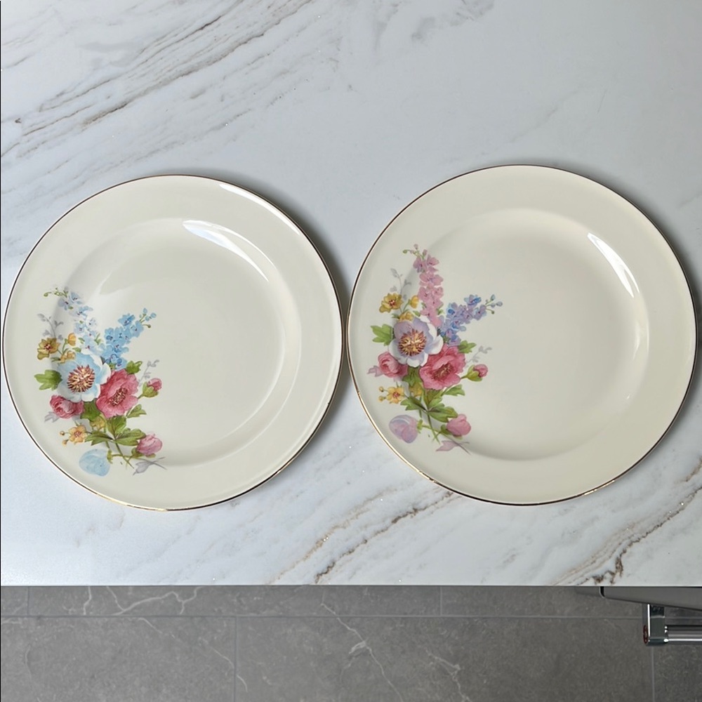 Floral Cream Dessert Salad Plates Set